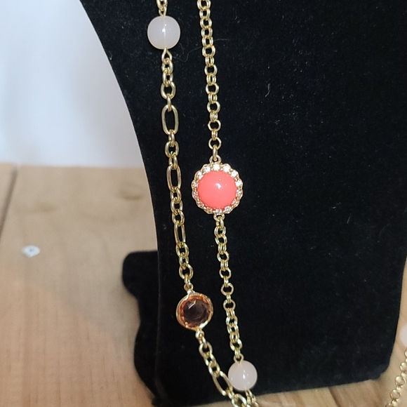 Ann Taylor Pink and Gold Long Chain Necklace - Picture 6 of 6